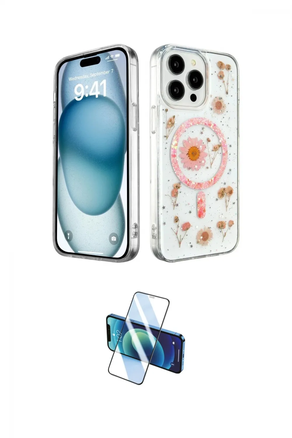 ieg™ iPhone 15 Pro Kılıf Kozmos Doku - Siyah 3D Antistatik Seramik Nano Ekran Koruyucu