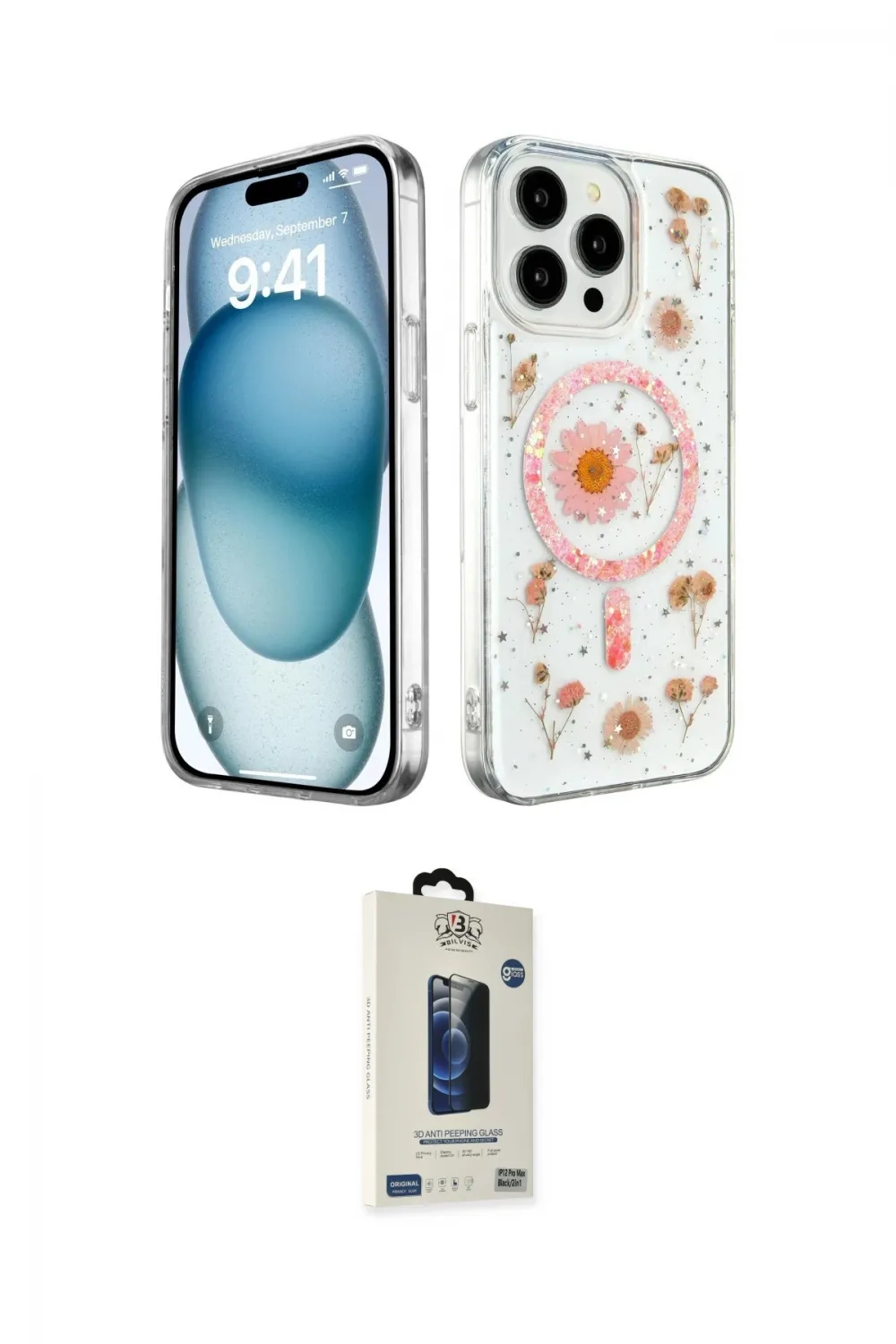 ieg™ iPhone 15 Pro Kılıf Kozmos Doku - Siyah Bilvis Hayalet Cam Ekran Koruyucu