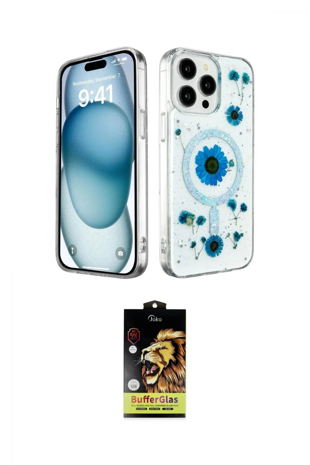 ieg™ iPhone 15 Pro Kılıf Kozmos Doku - Siyah Buffer Cam Ekran Koruyucu