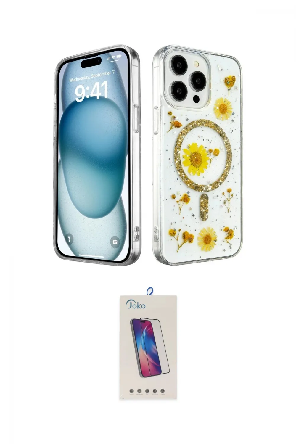 ieg™ iPhone 15 Pro Kılıf Kozmos Doku - Siyah Joko 5D Cam