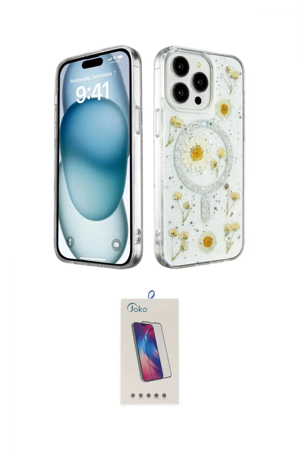 ieg™ iPhone 15 Pro Kılıf Kozmos Doku - Siyah Joko 5D Cam