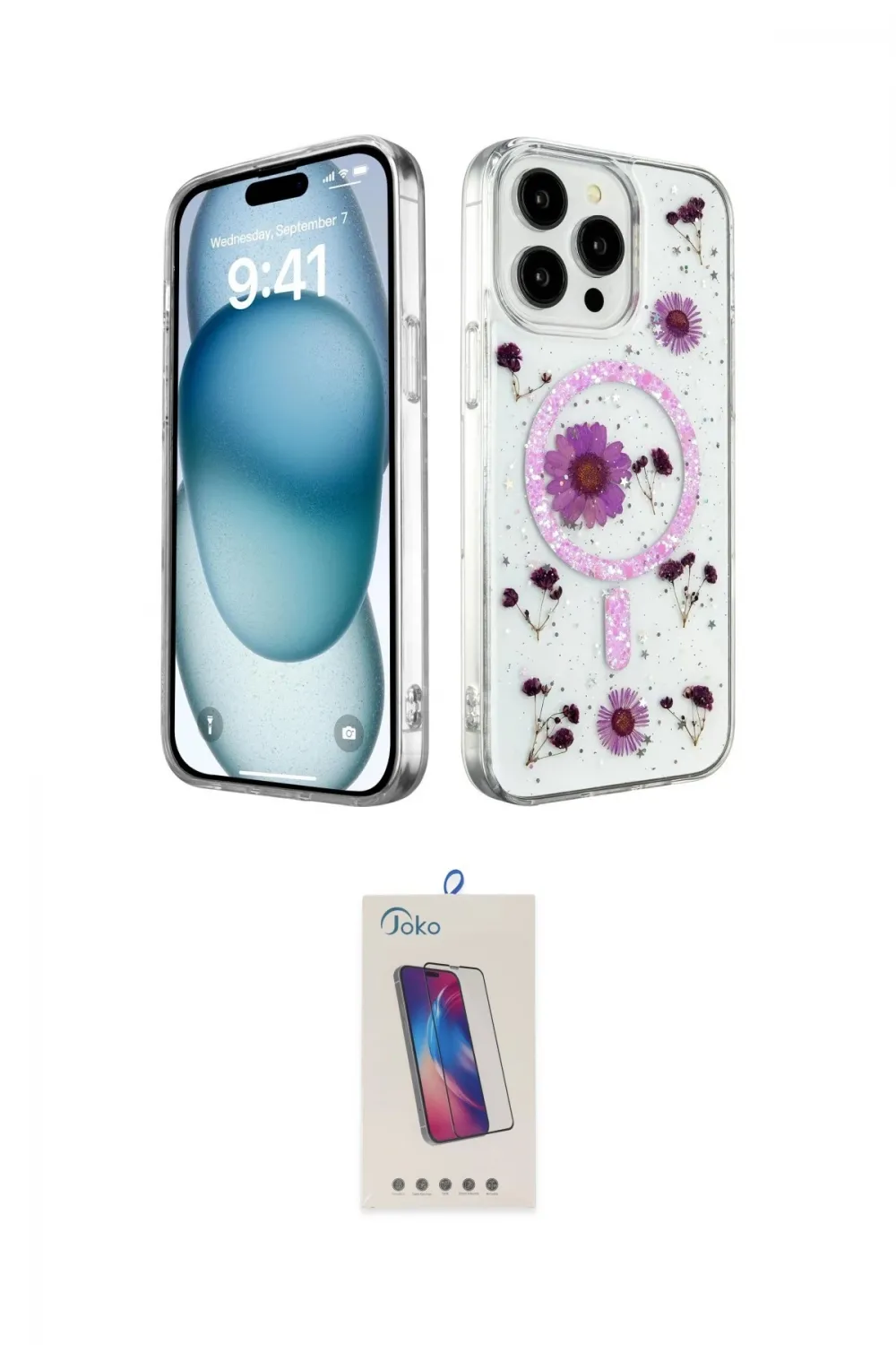 ieg™ iPhone 15 Pro Kılıf Kozmos Doku - Siyah Joko 5D Cam