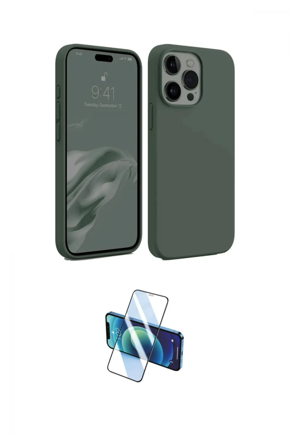 ieg™ iPhone 15 Pro Kılıf Kozmos Yansıma Özel Seri - Siyah 3D Antistatik Cam Ekran Koruyucu