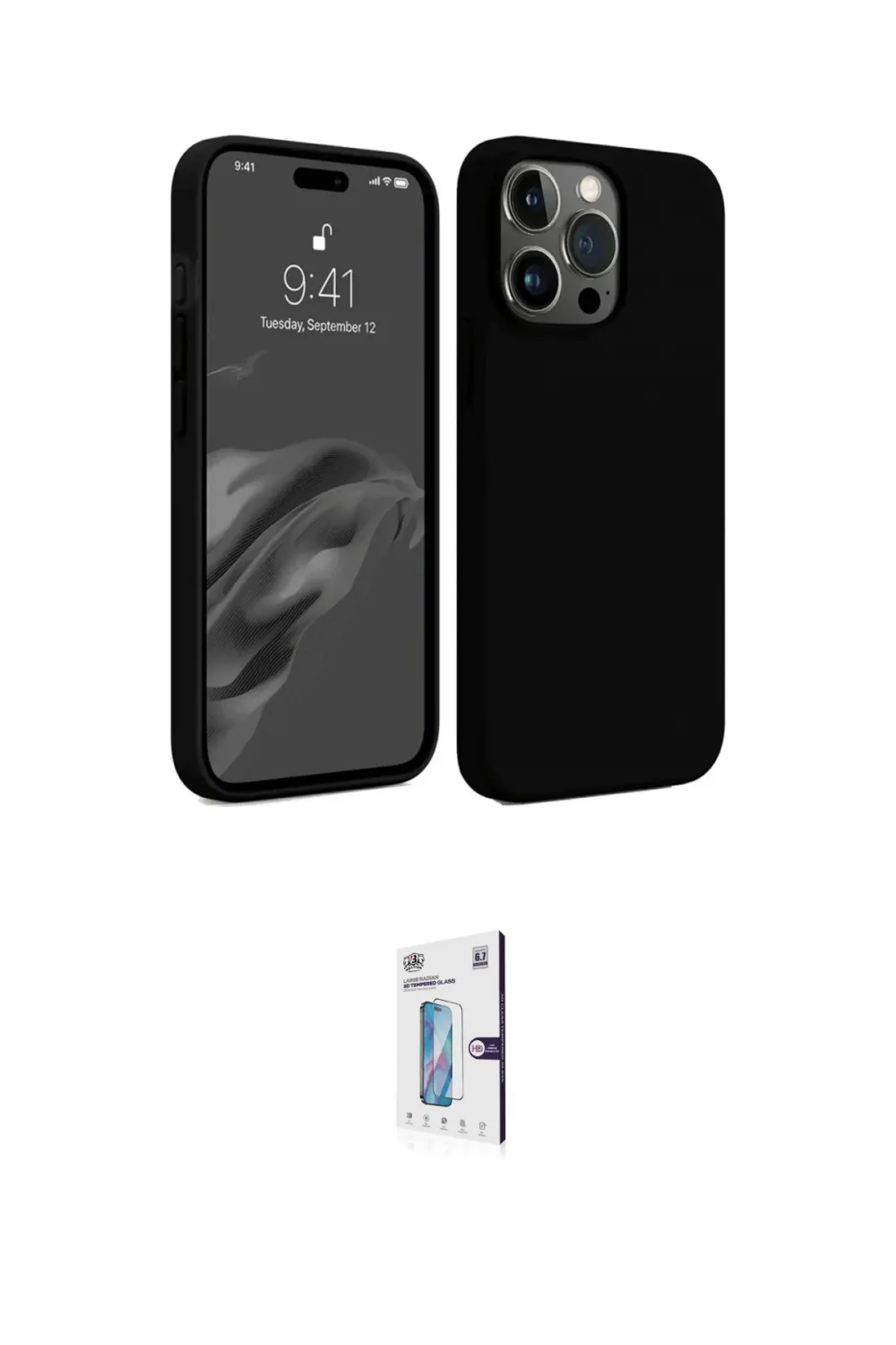 ieg™ iPhone 15 Pro Kılıf Kozmos Yansıma Özel Seri - Siyah Bilvis 0.18mm Plus Cam Ekran Koruyucu