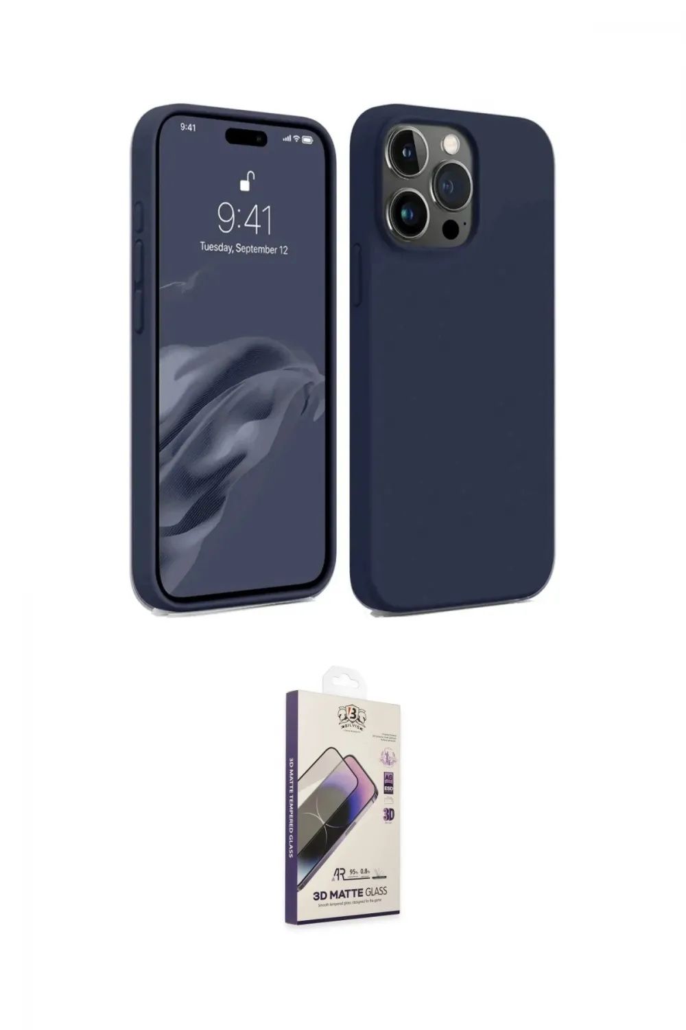 ieg™ iPhone 15 Pro Kılıf Kozmos Yansıma Özel Seri - Siyah Bilvis 3D Mat Cam Ekran Koruyucu