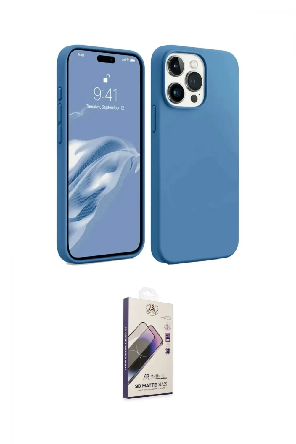 ieg™ iPhone 15 Pro Kılıf Kozmos Yansıma Özel Seri - Siyah Bilvis 3D Mat Cam Ekran Koruyucu