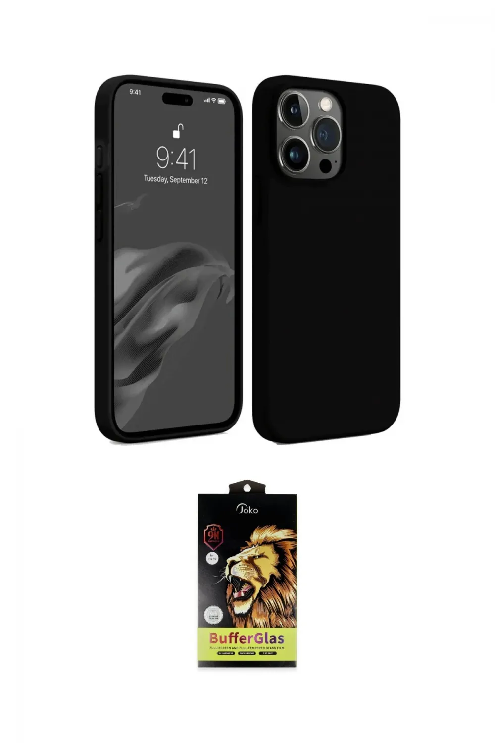 ieg™ iPhone 15 Pro Kılıf Kozmos Yansıma Özel Seri - Siyah Buffer Cam Ekran Koruyucu