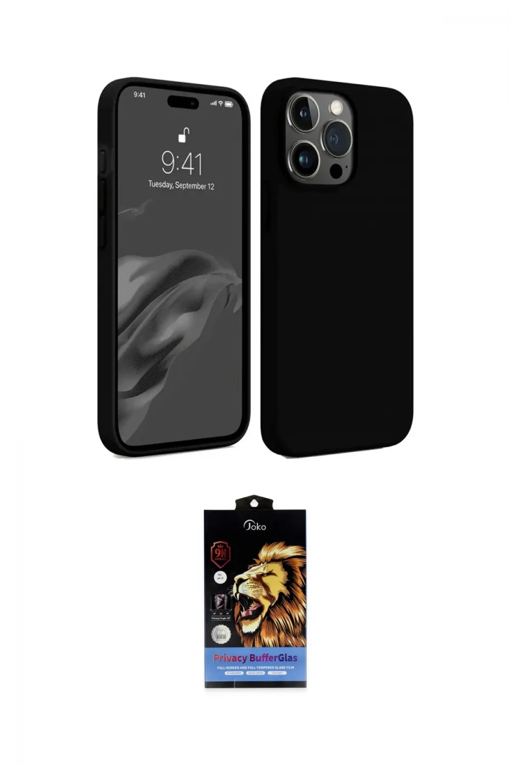 ieg™ iPhone 15 Pro Kılıf Kozmos Yansıma Özel Seri - Siyah Buffer Hayalet Cam Ekran Koruyucu