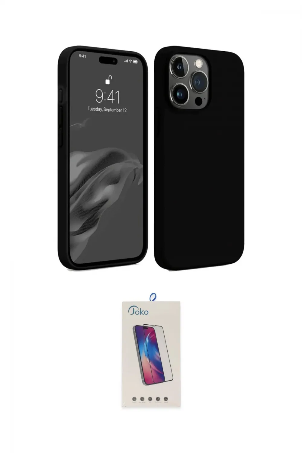 ieg™ iPhone 15 Pro Kılıf Kozmos Yansıma Özel Seri - Siyah Joko 5D Cam