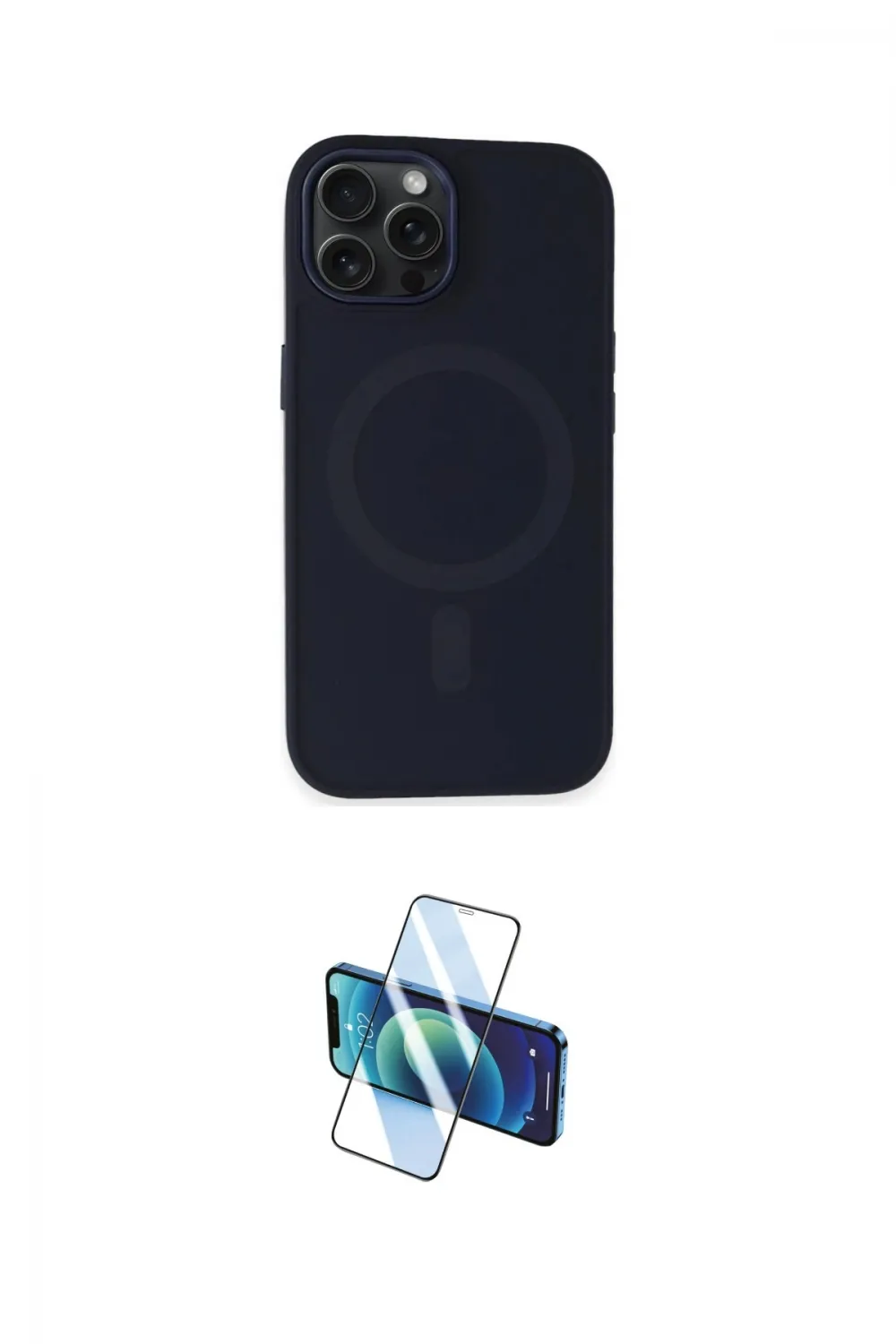 ieg™ iPhone 15 Pro Kılıf Kutup Serisi - Siyah 3D Antistatik Cam Ekran Koruyucu