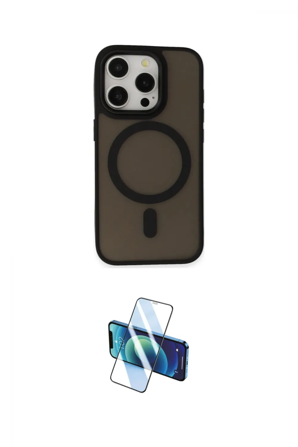 ieg™ iPhone 15 Pro Kılıf Kutup Serisi - Siyah 3D Antistatik Cam Ekran Koruyucu