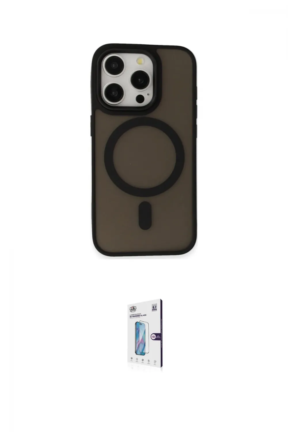 ieg™ iPhone 15 Pro Kılıf Kutup Serisi - Siyah Bilvis 0.18mm Plus Cam Ekran Koruyucu