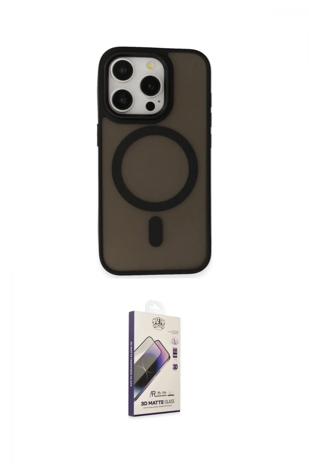 ieg™ iPhone 15 Pro Kılıf Kutup Serisi - Siyah Bilvis 3D Mat Cam Ekran Koruyucu