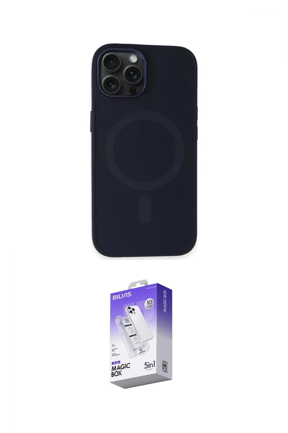 ieg™ iPhone 15 Pro Kılıf Kutup Serisi - Siyah Bilvis 5in1 3D Magic Cam Ekran Koruyucu