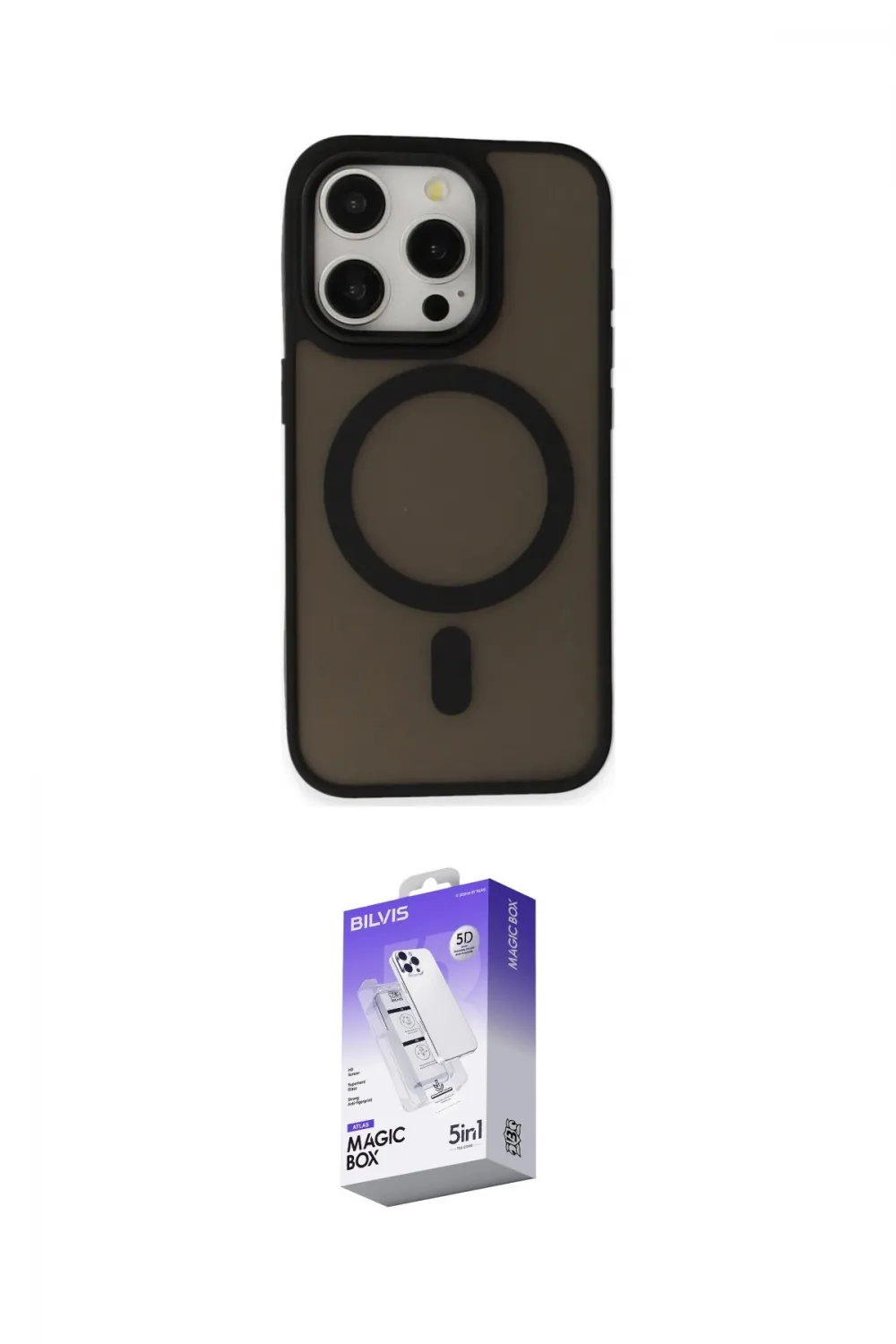 ieg™ iPhone 15 Pro Kılıf Kutup Serisi - Siyah Bilvis 5in1 3D Magic Cam Ekran Koruyucu