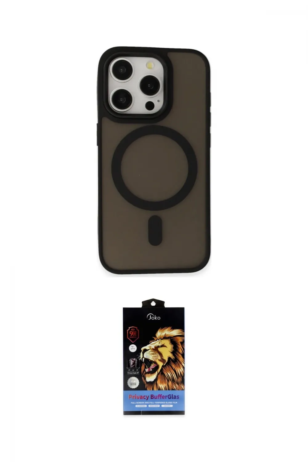 ieg™ iPhone 15 Pro Kılıf Kutup Serisi - Siyah Buffer Hayalet Cam Ekran Koruyucu