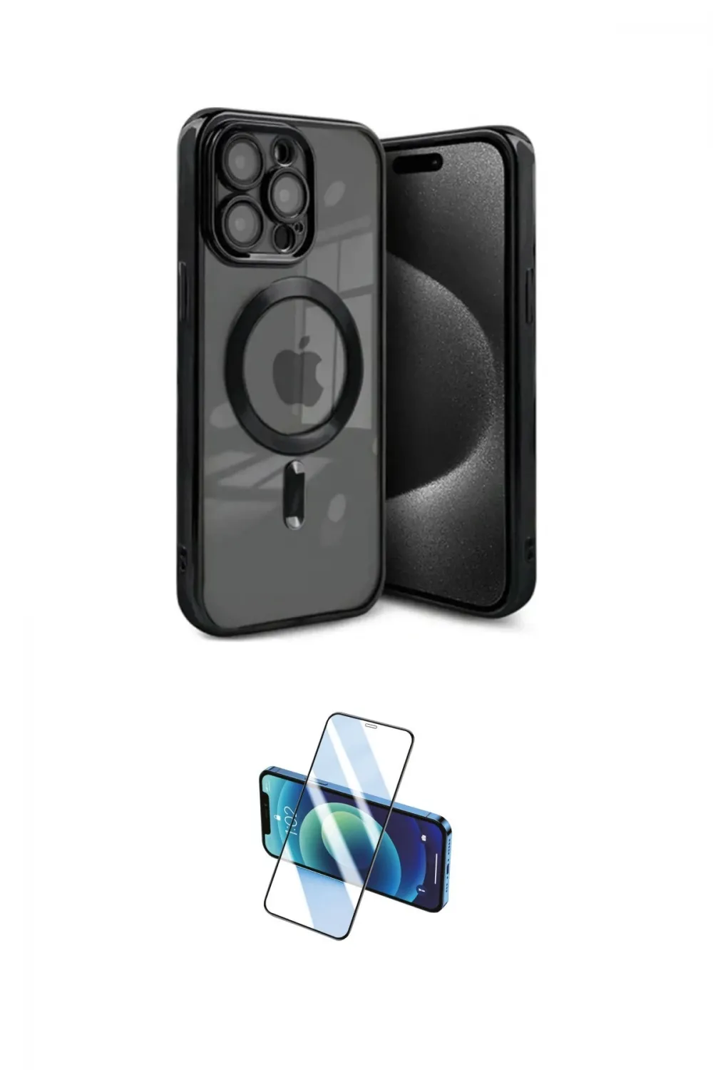 ieg™ iPhone 15 Pro Kılıf Nova Işık Özel Seri - Siyah 3D Antistatik Cam Ekran Koruyucu