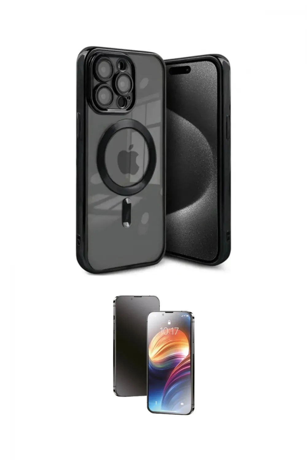 ieg™ iPhone 15 Pro Kılıf Nova Işık Özel Seri - Siyah 3D Antistatik Mat Seramik Nano Ekran Koruyucu