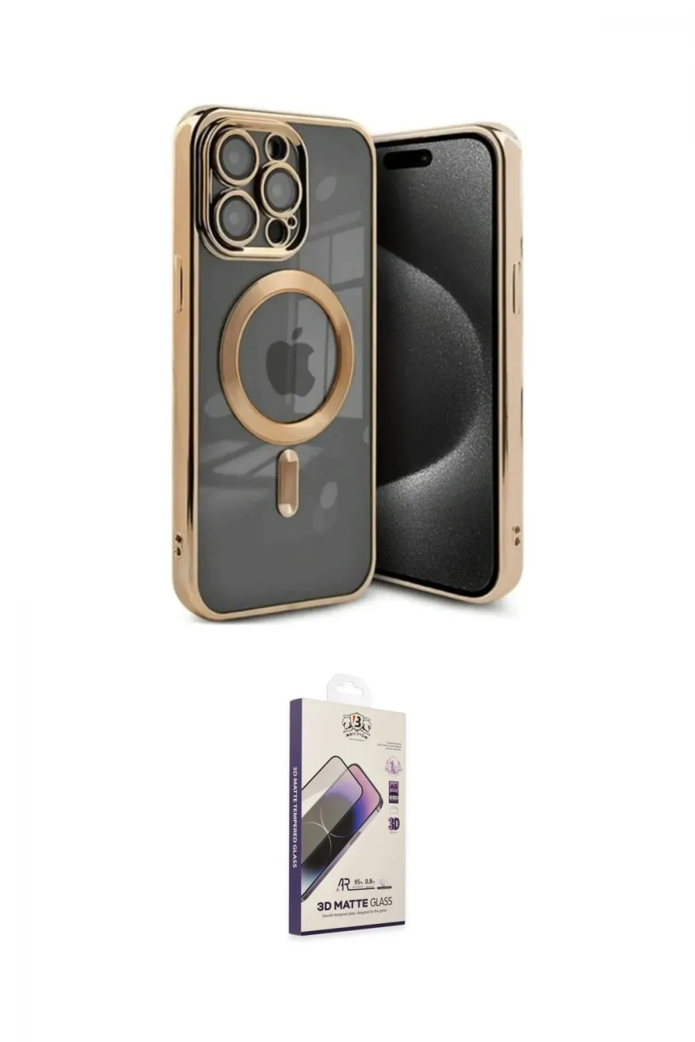 ieg™ iPhone 15 Pro Kılıf Nova Işık Özel Seri - Siyah Bilvis 3D Mat Cam Ekran Koruyucu