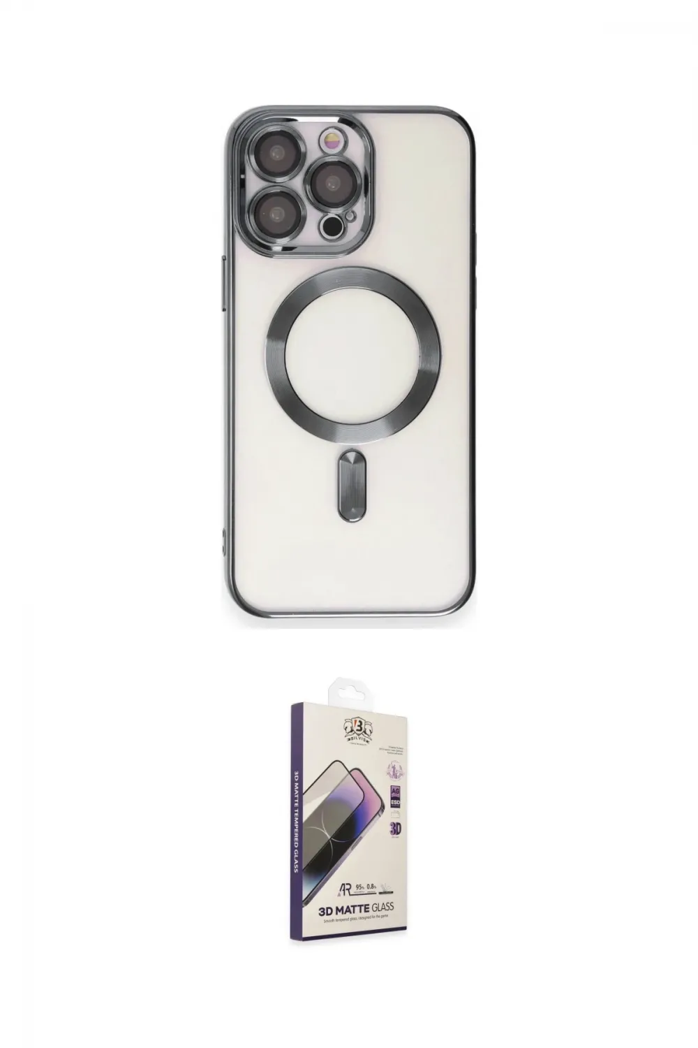 ieg™ iPhone 15 Pro Kılıf Nova Işık Özel Seri - Siyah Bilvis 3D Mat Cam Ekran Koruyucu