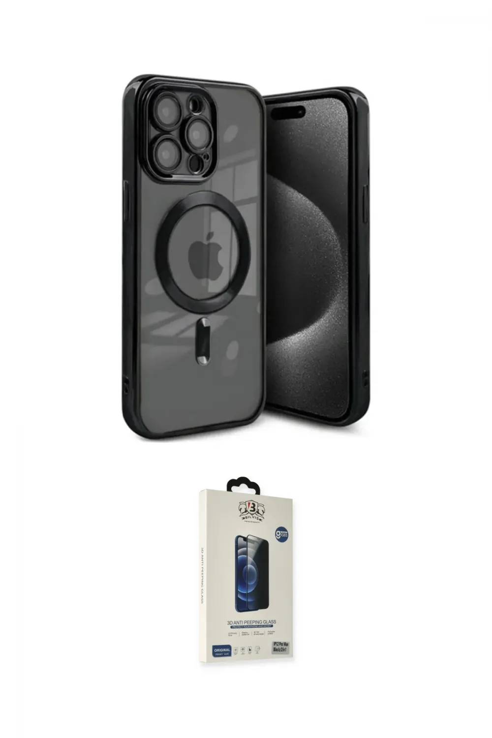 ieg™ iPhone 15 Pro Kılıf Nova Işık Özel Seri - Siyah Bilvis Hayalet Cam Ekran Koruyucu