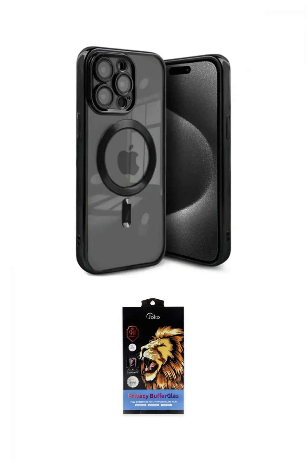 ieg™ iPhone 15 Pro Kılıf Nova Işık Özel Seri - Siyah Buffer Hayalet Cam Ekran Koruyucu