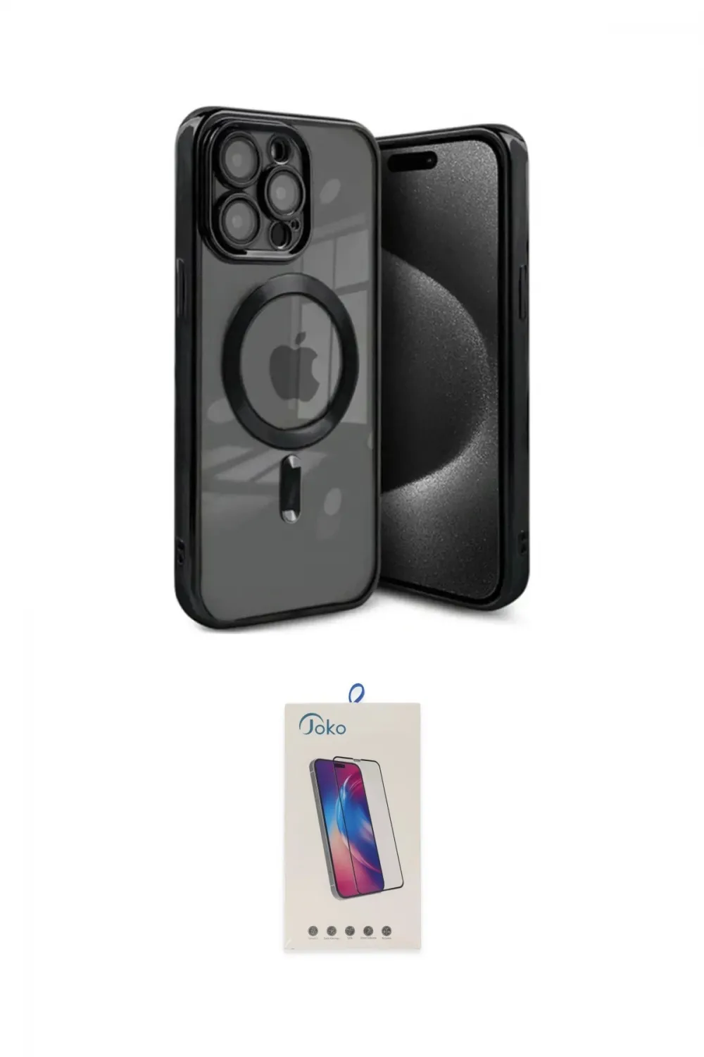ieg™ iPhone 15 Pro Kılıf Nova Işık Özel Seri - Siyah Joko 5D Cam
