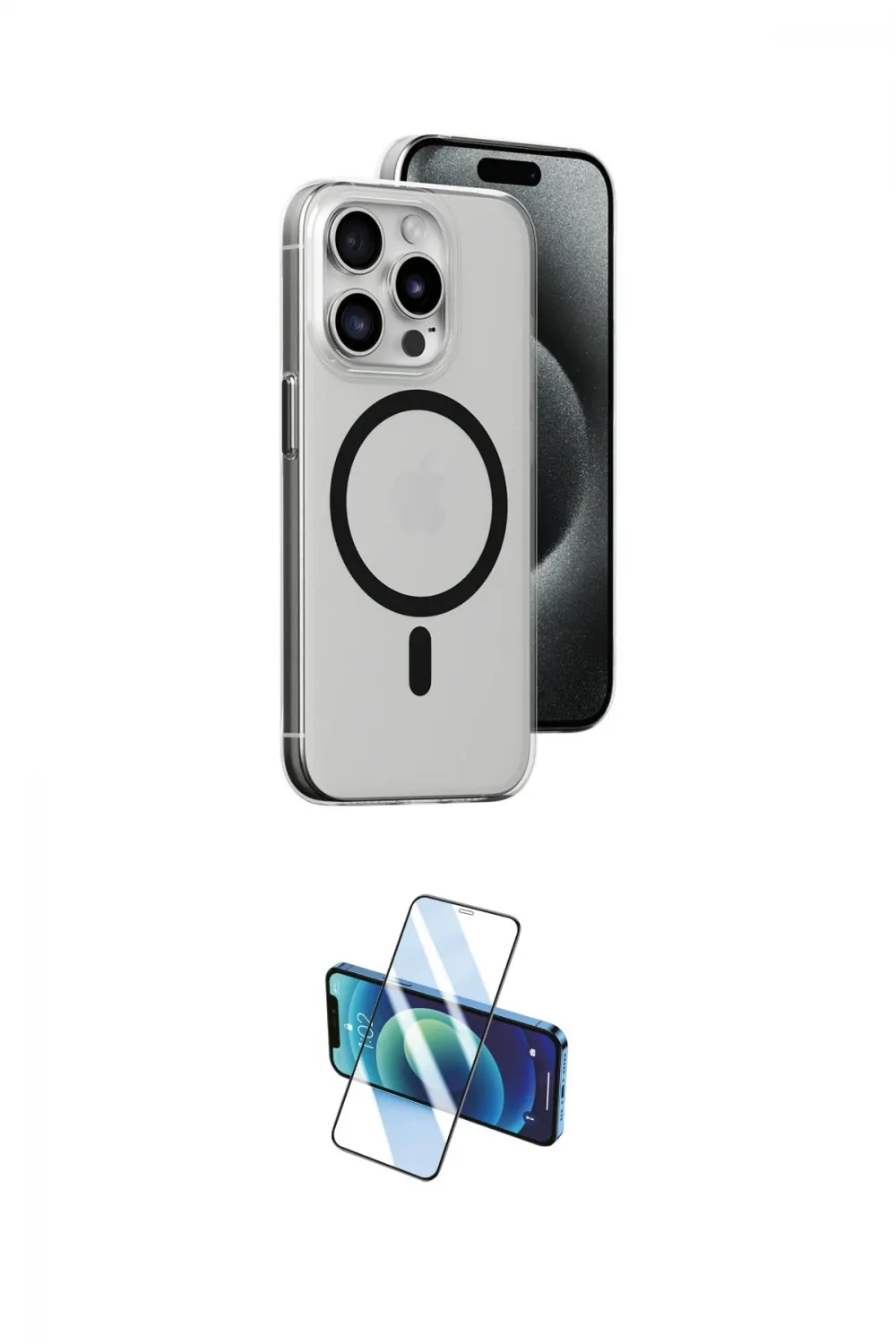 ieg™ iPhone 15 Pro Kılıf Odak Form Özel Seri - Siyah 3D Antistatik Cam Ekran Koruyucu