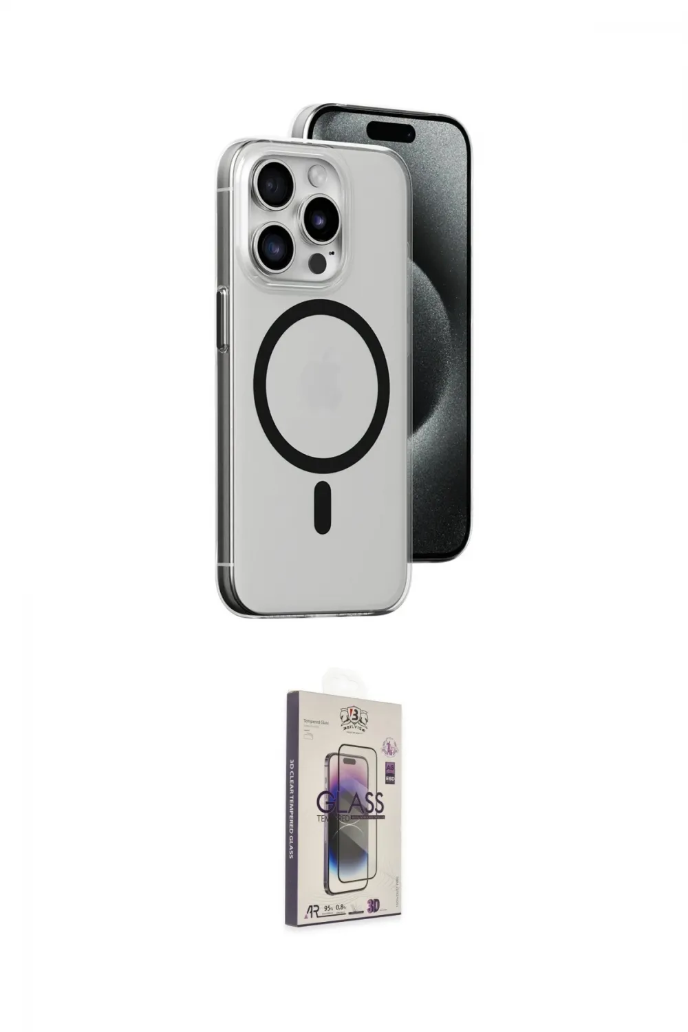 ieg™ iPhone 15 Pro Kılıf Odak Form Özel Seri - Siyah Bilvis 3D Cam Ekran Koruyucu