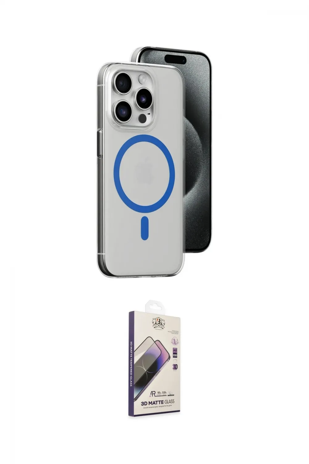 ieg™ iPhone 15 Pro Kılıf Odak Form Özel Seri - Siyah Bilvis 3D Mat Cam Ekran Koruyucu