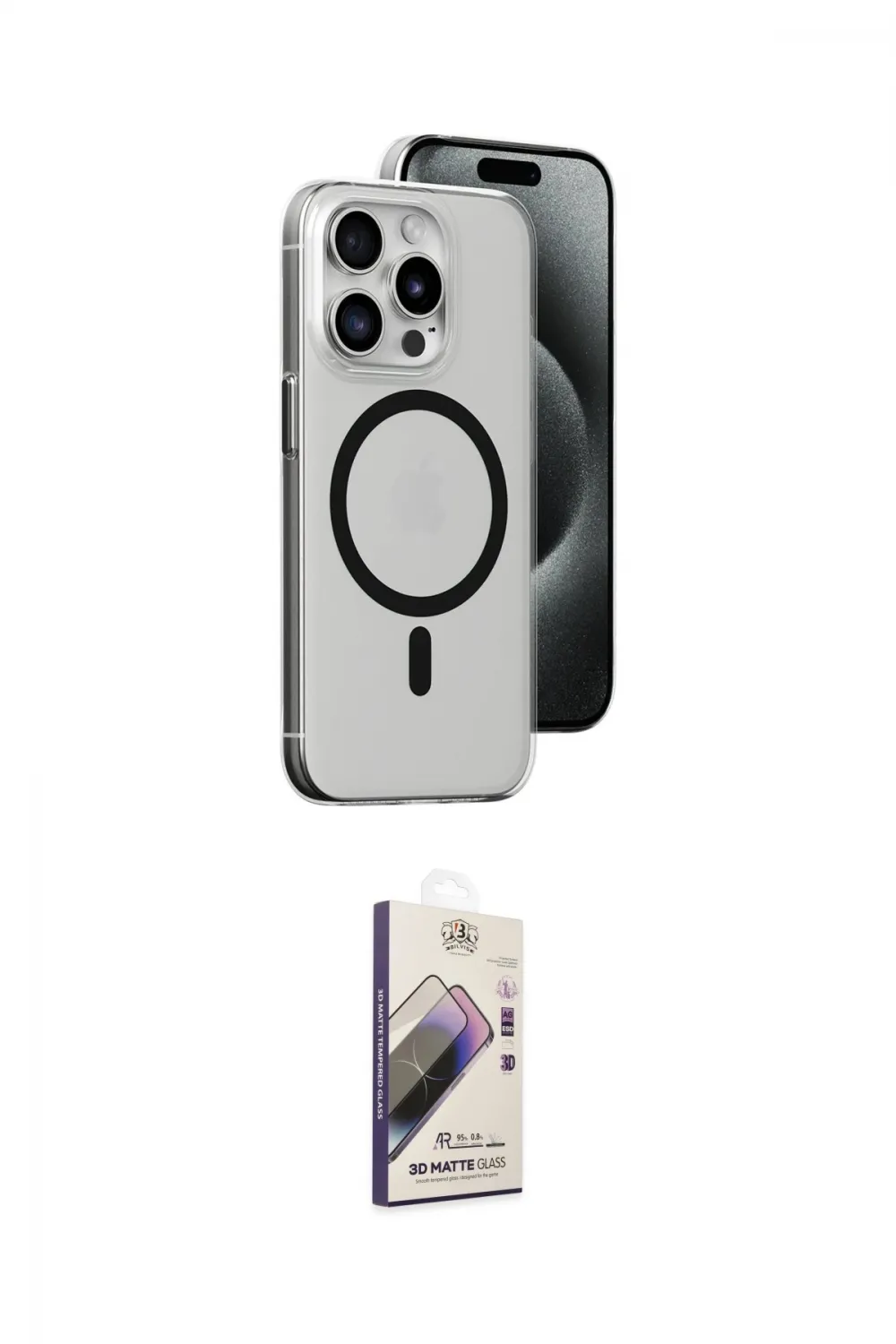 ieg™ iPhone 15 Pro Kılıf Odak Form Özel Seri - Siyah Bilvis 3D Mat Cam Ekran Koruyucu