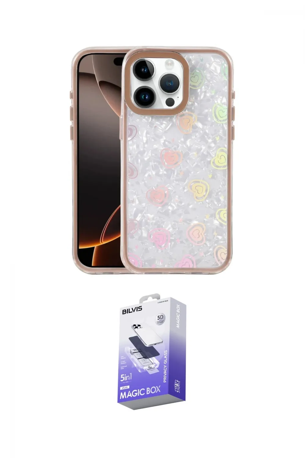 ieg™ iPhone 15 Pro Kılıf Odak Prime - Siyah Bilvis 5in1 5D Magic Hayalet Cam Ekran Koruyucu