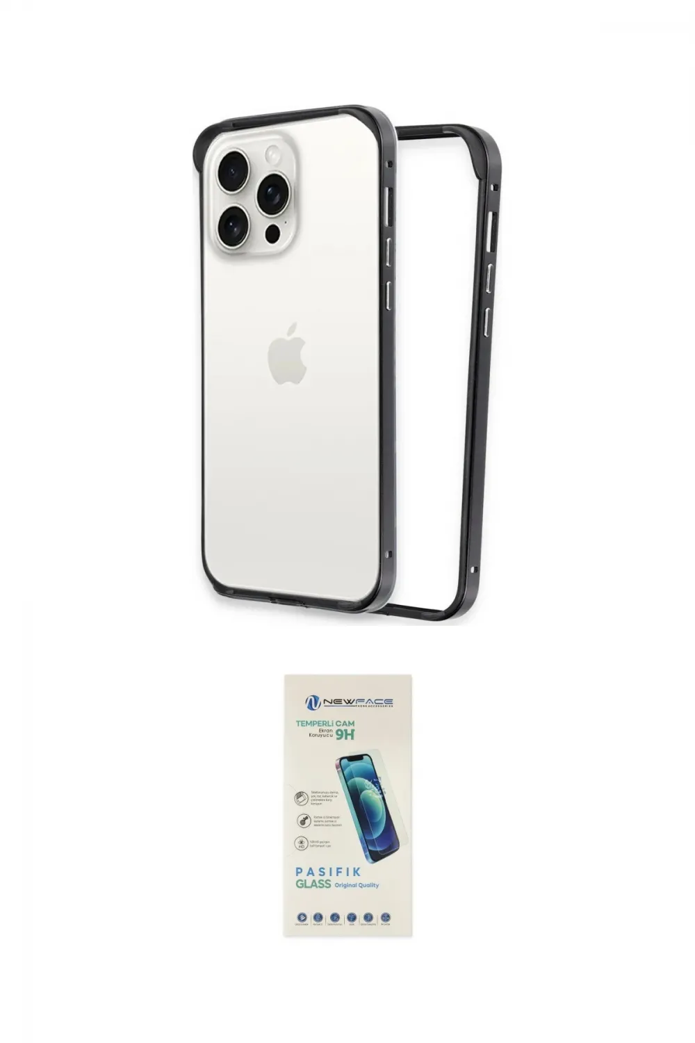 ieg™ iPhone 15 Pro Kılıf Pusula Asil Koleksiyonu - Şeffaf Pasifik Cam Ekran Koruyucu