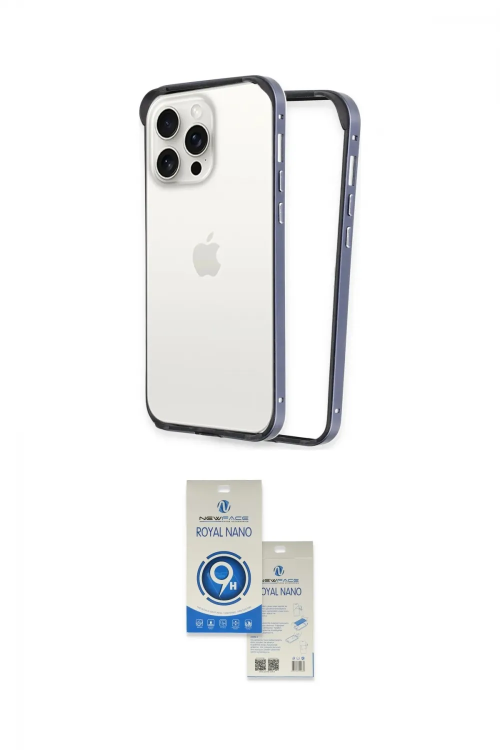 ieg™ iPhone 15 Pro Kılıf Pusula Asil Koleksiyonu - Şeffaf Royal Nano Ekran Koruyucu
