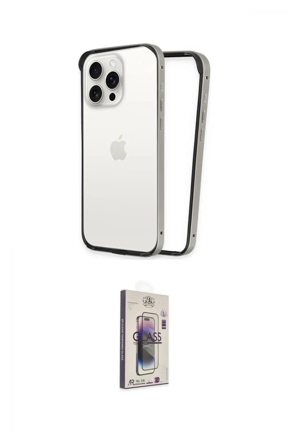 ieg™ iPhone 15 Pro Kılıf Pusula Asil Koleksiyonu - Siyah Bilvis 3D Cam Ekran Koruyucu