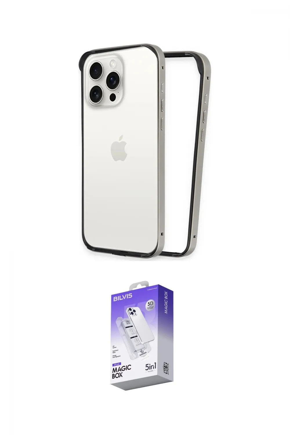 ieg™ iPhone 15 Pro Kılıf Pusula Asil Koleksiyonu - Siyah Bilvis 5in1 3D Magic Cam Ekran Koruyucu