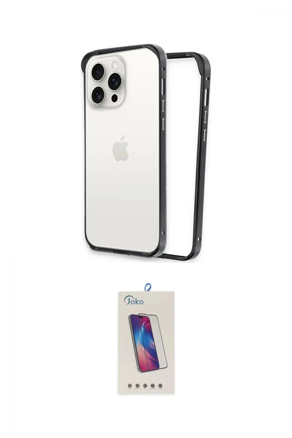 ieg™ iPhone 15 Pro Kılıf Pusula Asil Koleksiyonu - Siyah Joko 5D Cam