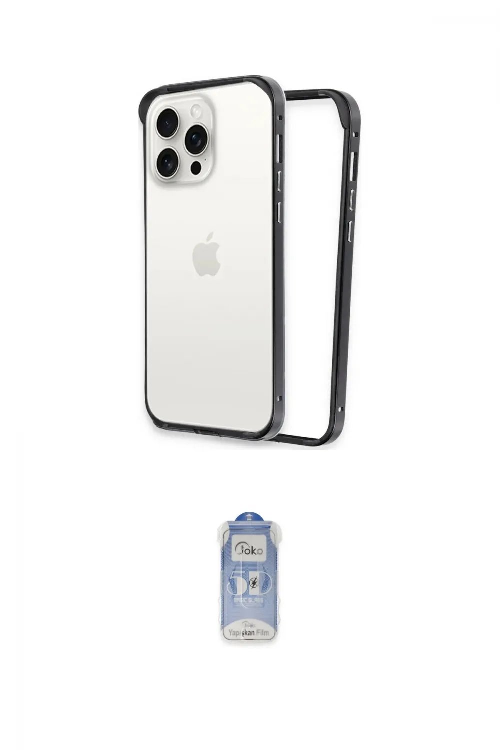 ieg™ iPhone 15 Pro Kılıf Pusula Asil Koleksiyonu - Siyah Joko Magic 5D Cam