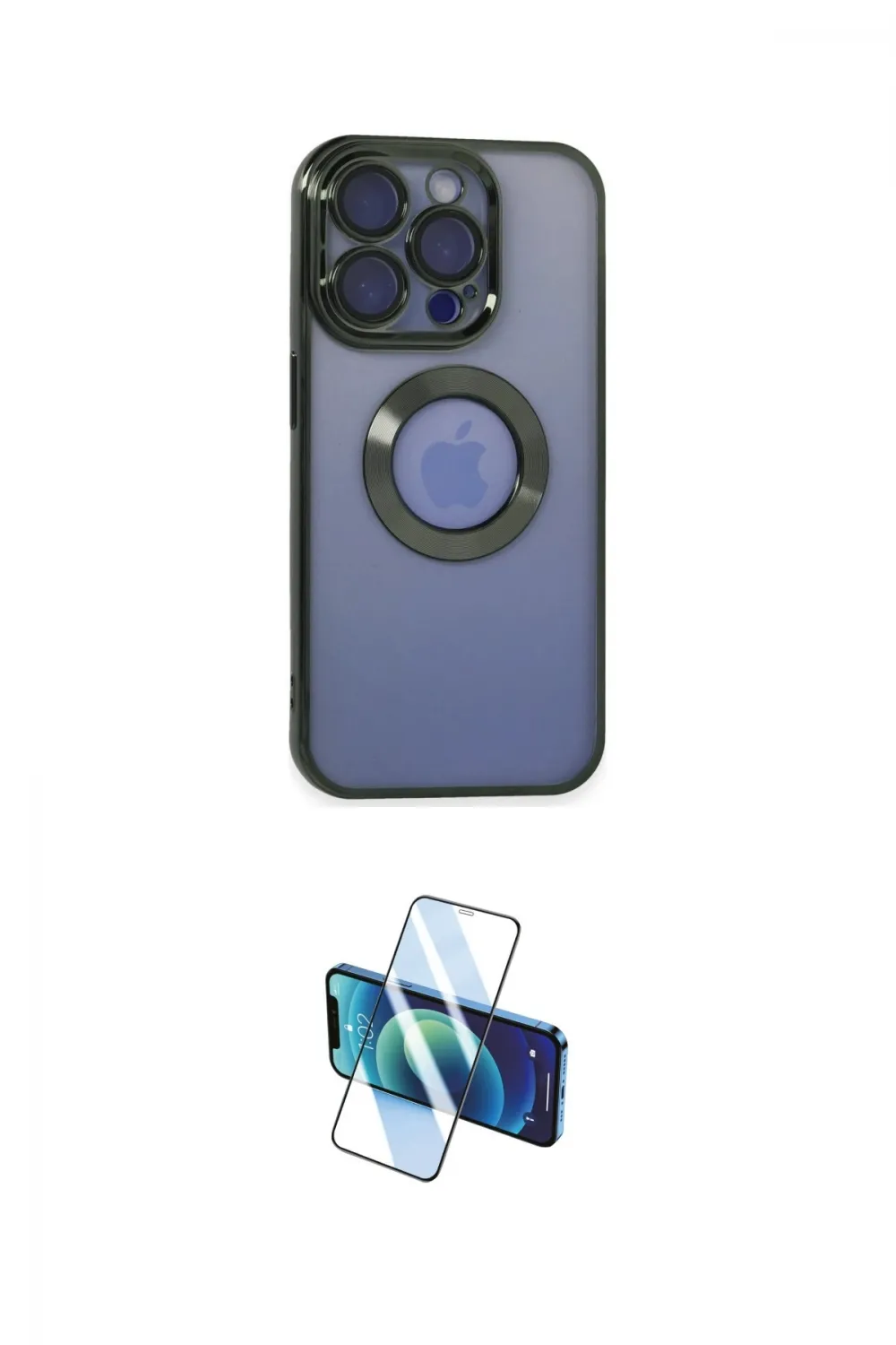 ieg™ iPhone 15 Pro Kılıf Pusula Form - Siyah 3D Antistatik Cam Ekran Koruyucu