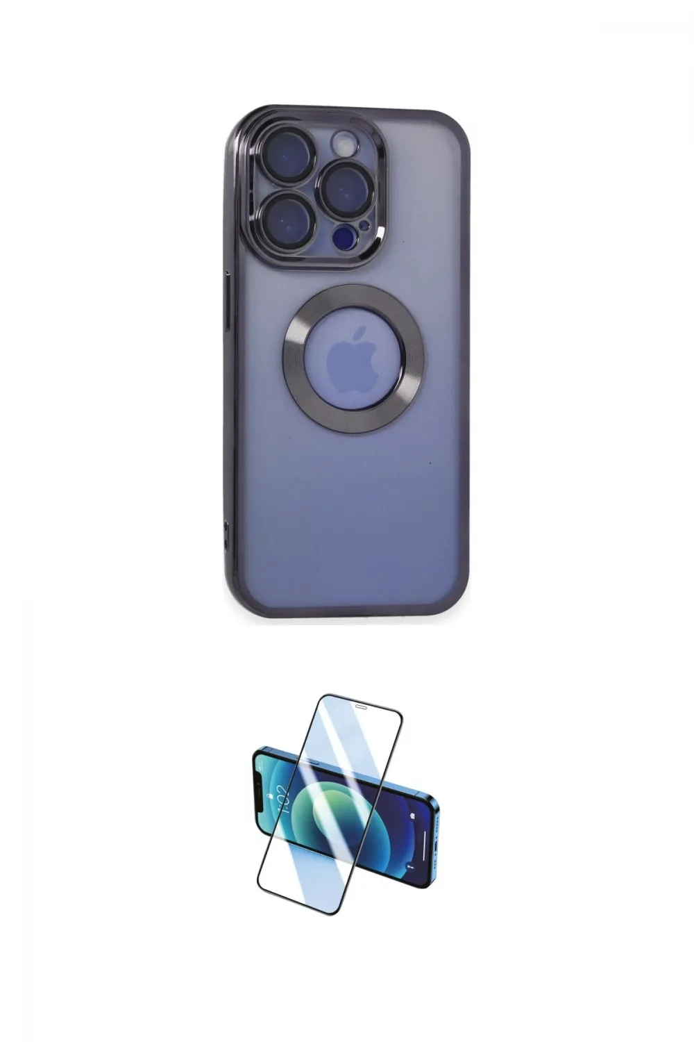 ieg™ iPhone 15 Pro Kılıf Pusula Form - Siyah 3D Antistatik Cam Ekran Koruyucu