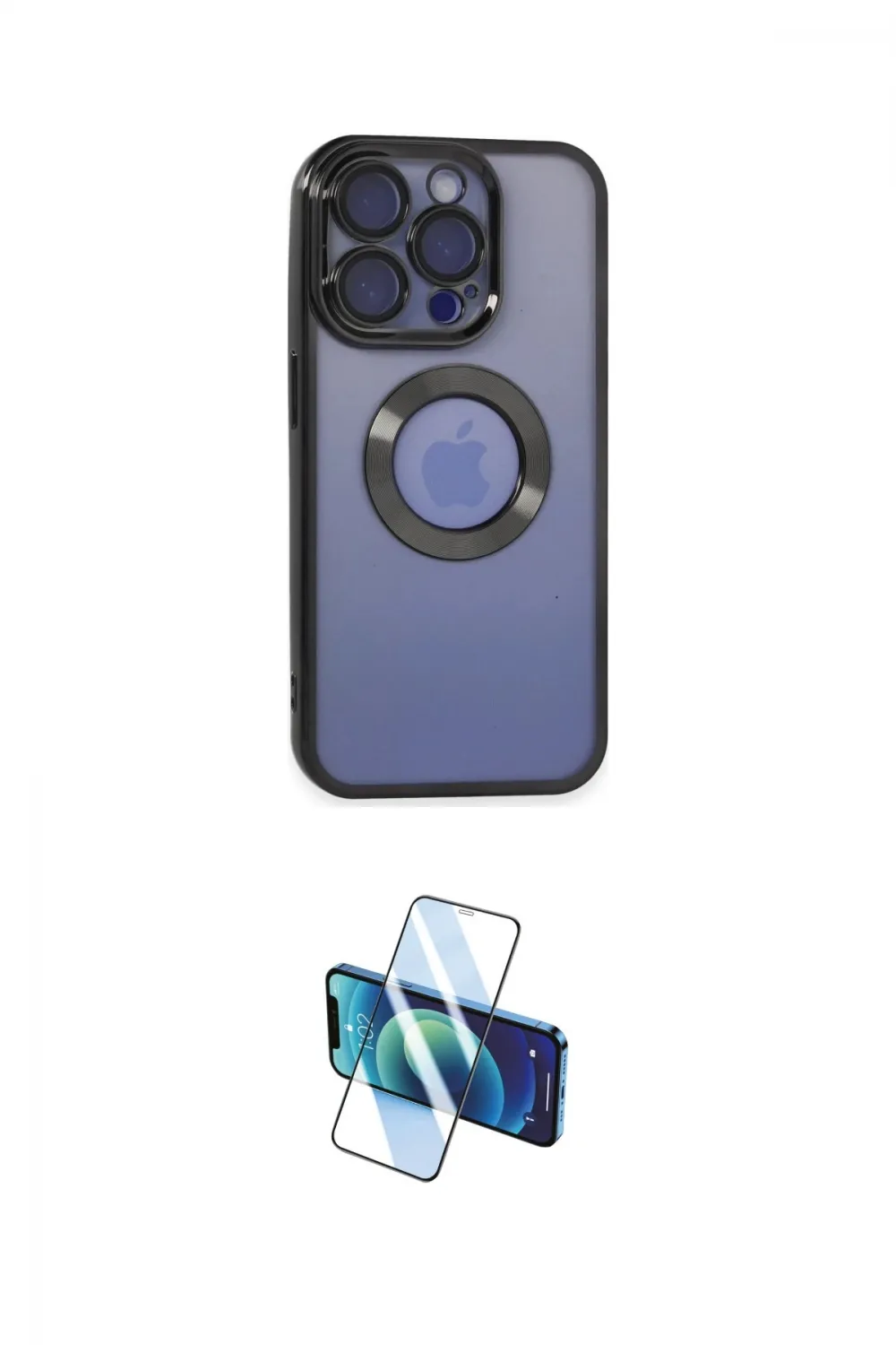 ieg™ iPhone 15 Pro Kılıf Pusula Form - Siyah 3D Antistatik Cam Ekran Koruyucu