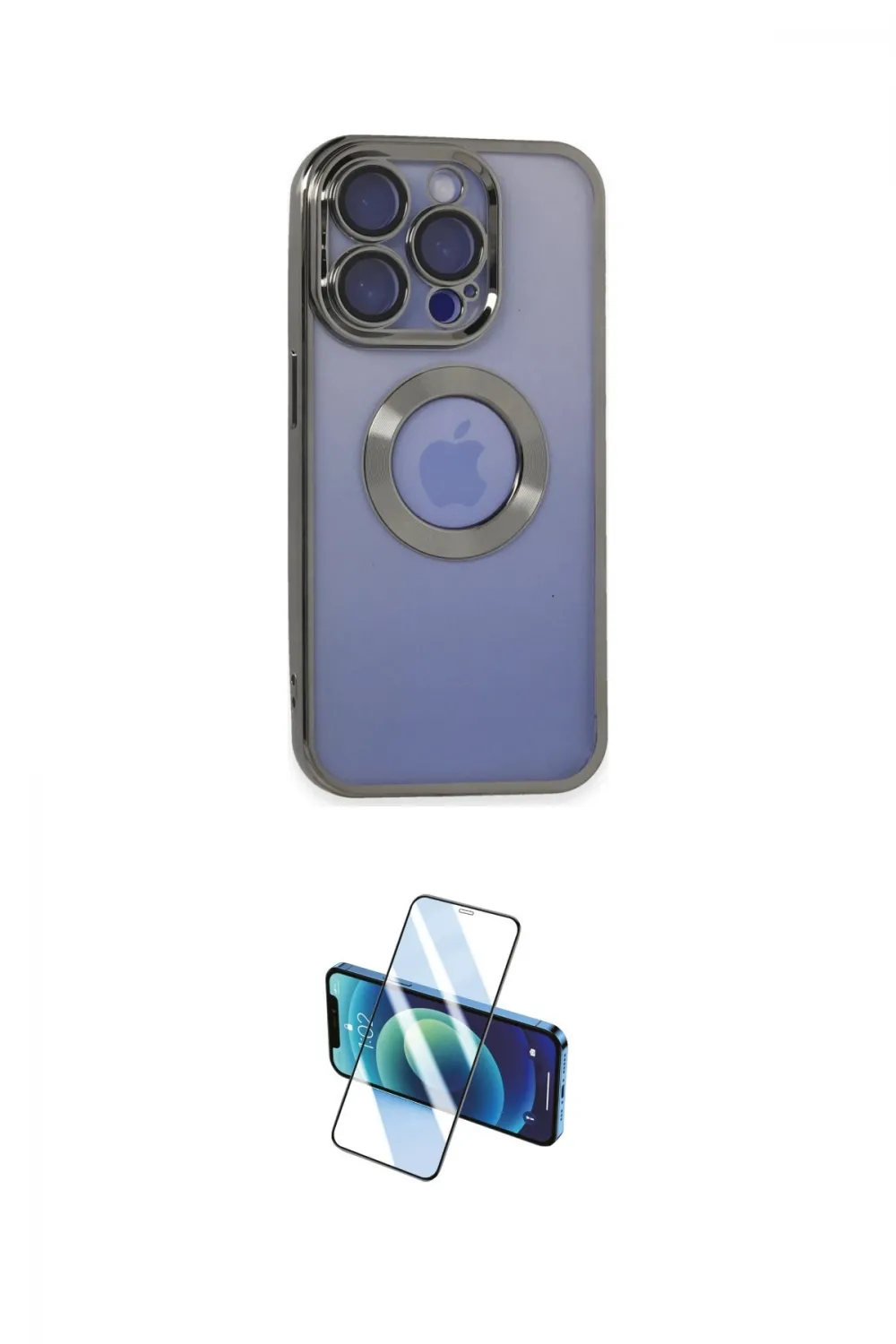 ieg™ iPhone 15 Pro Kılıf Pusula Form - Siyah 3D Antistatik Cam Ekran Koruyucu