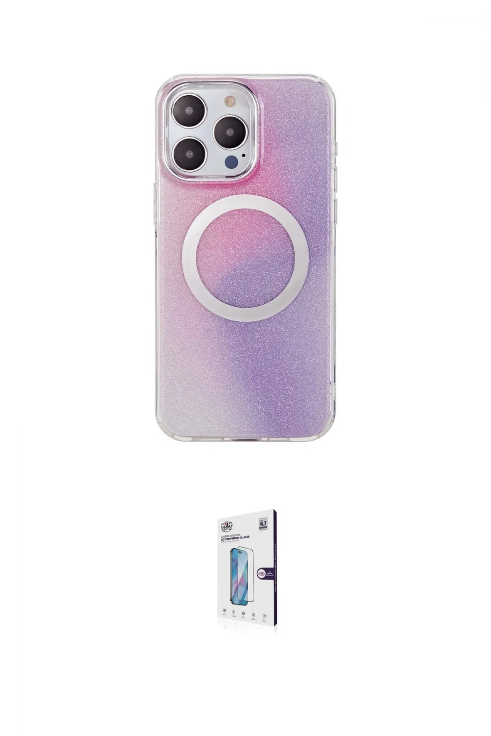 ieg™ iPhone 15 Pro Kılıf Pusula Form - Siyah Bilvis 0.18mm Plus Cam Ekran Koruyucu