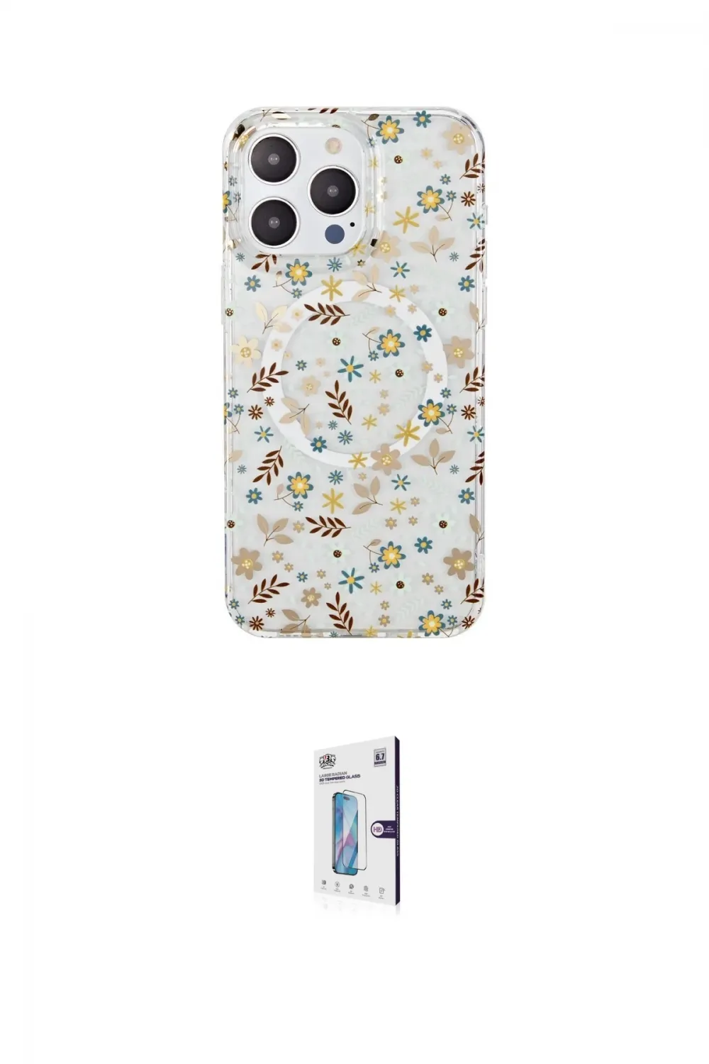 ieg™ iPhone 15 Pro Kılıf Pusula Form - Siyah Bilvis 0.18mm Plus Cam Ekran Koruyucu
