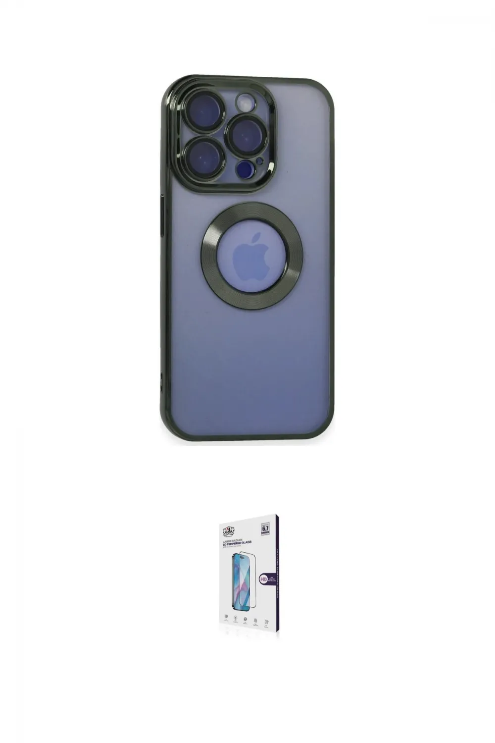 ieg™ iPhone 15 Pro Kılıf Pusula Form - Siyah Bilvis 0.18mm Plus Cam Ekran Koruyucu
