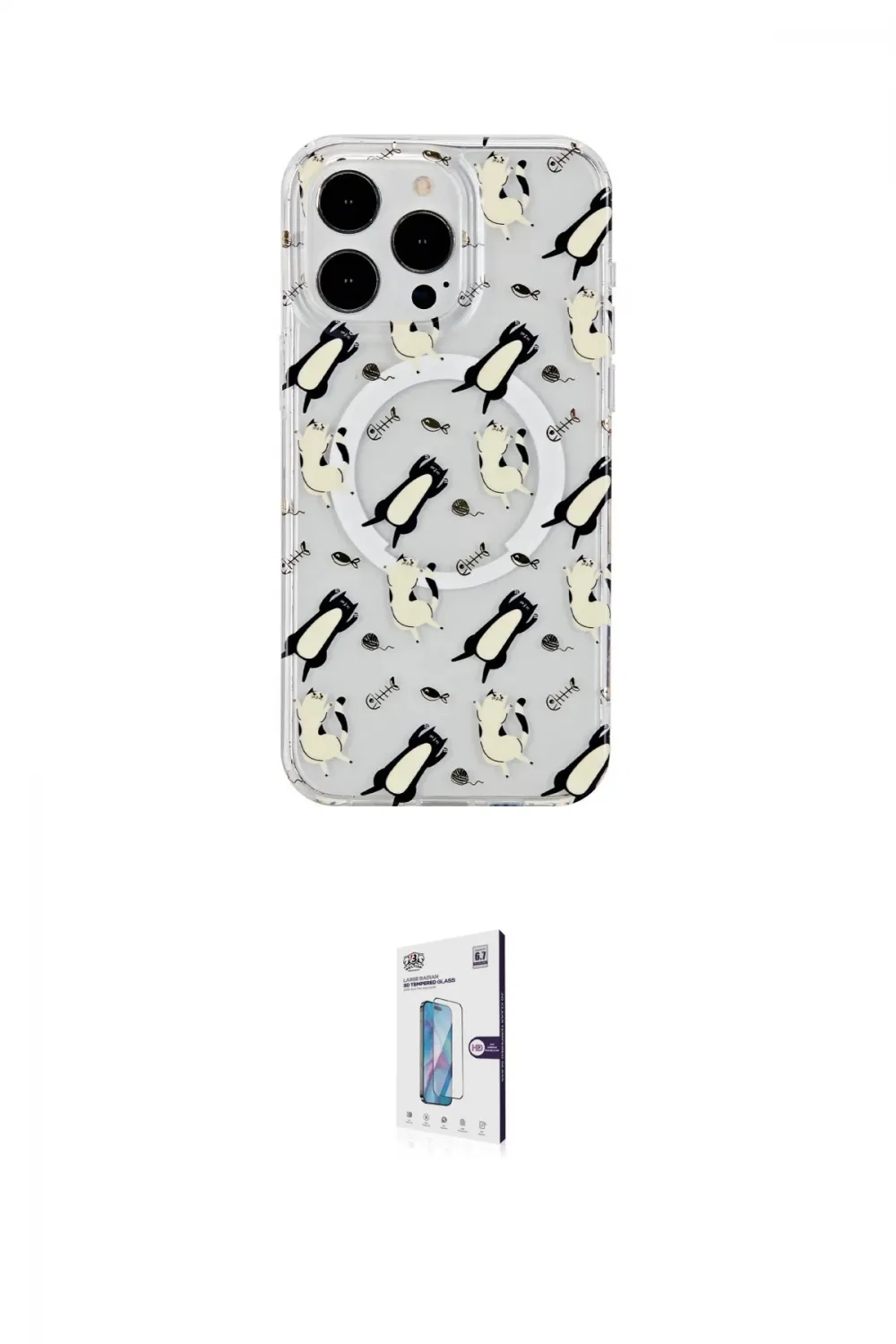 ieg™ iPhone 15 Pro Kılıf Pusula Form - Siyah Bilvis 0.18mm Plus Cam Ekran Koruyucu