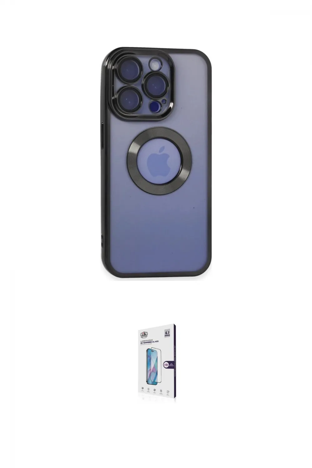 ieg™ iPhone 15 Pro Kılıf Pusula Form - Siyah Bilvis 0.18mm Plus Cam Ekran Koruyucu