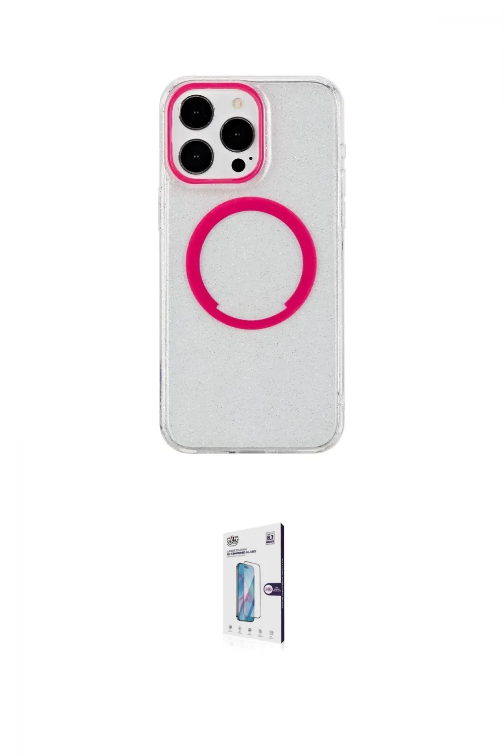 ieg™ iPhone 15 Pro Kılıf Pusula Form - Siyah Bilvis 0.18mm Plus Cam Ekran Koruyucu