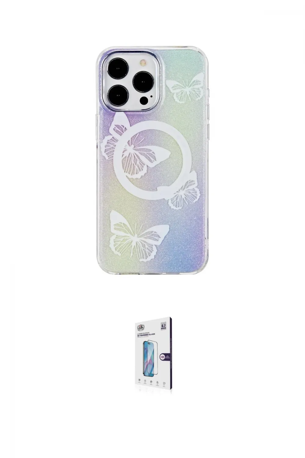 ieg™ iPhone 15 Pro Kılıf Pusula Form - Siyah Bilvis 0.18mm Plus Cam Ekran Koruyucu