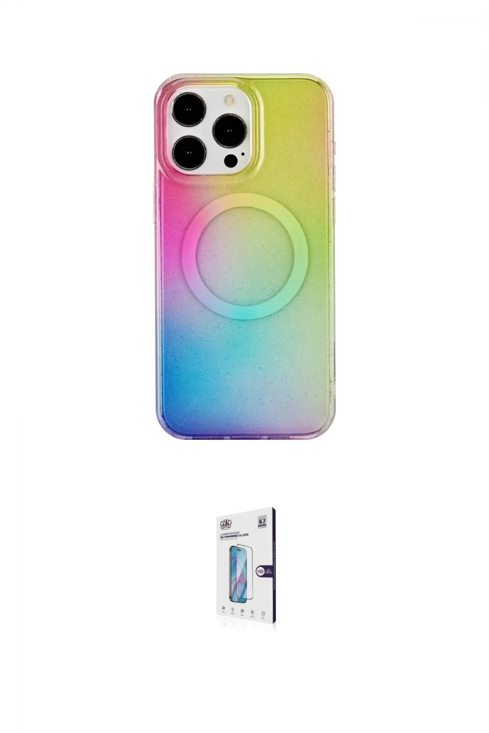 ieg™ iPhone 15 Pro Kılıf Pusula Form - Siyah Bilvis 0.18mm Plus Cam Ekran Koruyucu